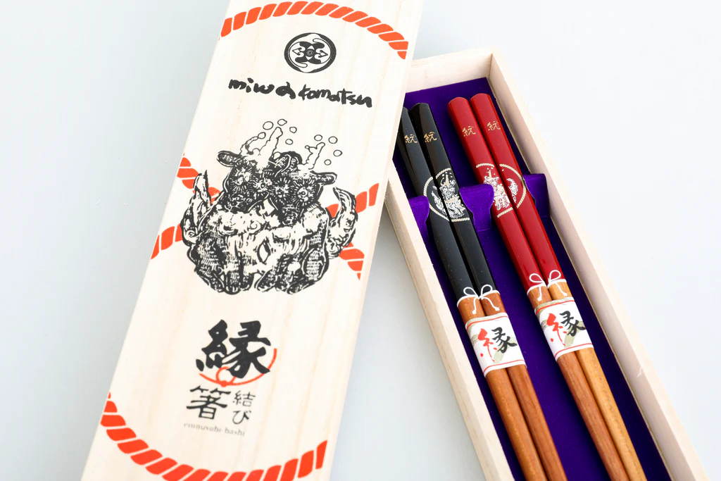 縁結び箸二膳セット 《山犬様 出会い 愛す》 - 画像 (2)